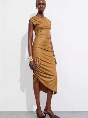 & Other Stories Mustard Ruched Midi Dress NWT
